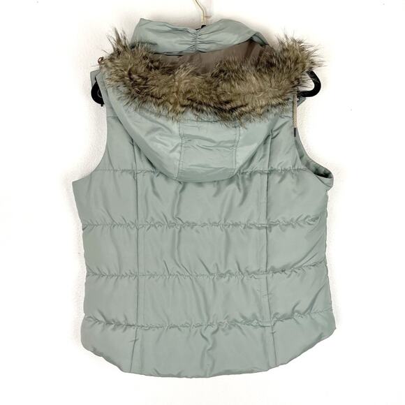 Eddie Bauer Womens Goose Down Puffer Vest Faux Fur Hoodie Yukon Model Sage L - Picture 3 of 13